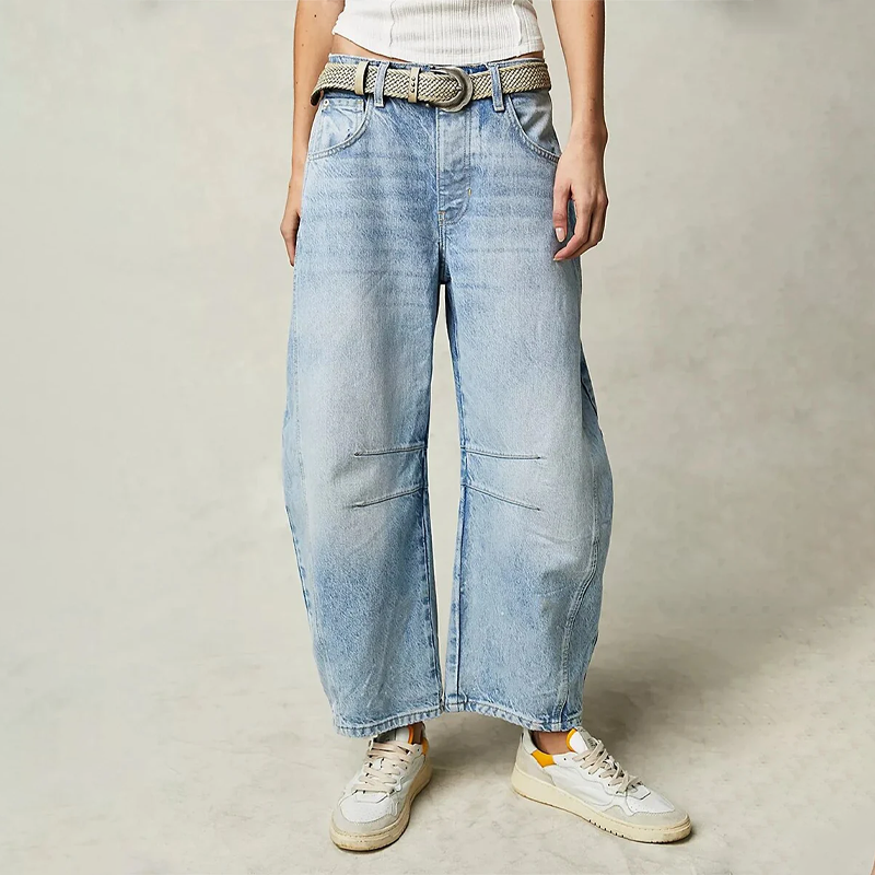 Jeans met rechte pijpen | Losse pasvorm | Vervaagde look | Baggy-jeans | Damesjeans-Boutique Moda