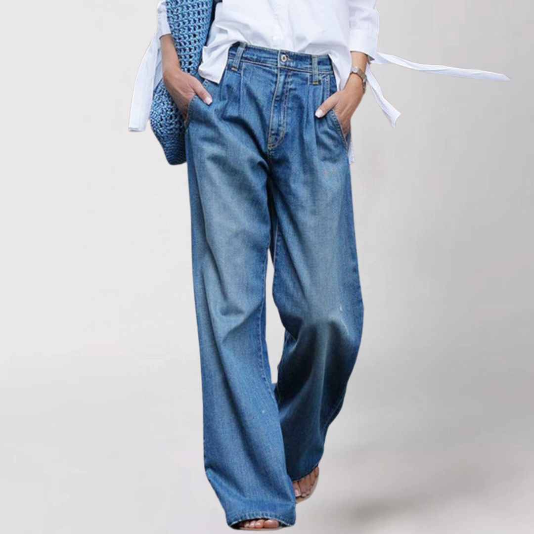 Jeans met wijde pijpen - Damesjeans met hoge taille en losse pasvorm-Boutique Moda