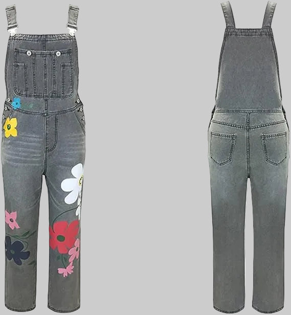 Jeans-tuinbroeken – Casual tuinbroeken voor dames met bloemenprint-Boutique Moda