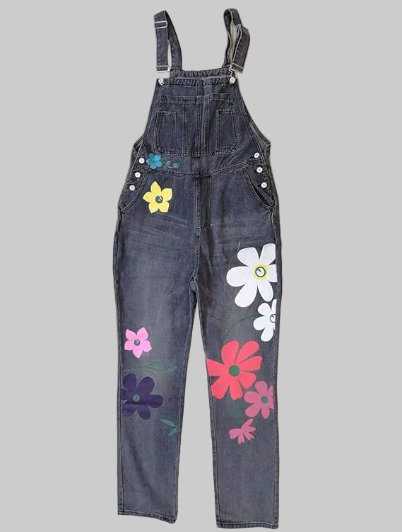 Jeans-tuinbroeken – Casual tuinbroeken voor dames met bloemenprint-Boutique Moda