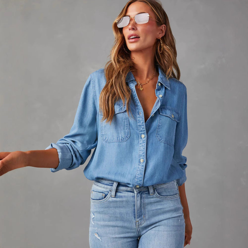 Jeanshemd – Casual shirt met lange mouwen en knopen voor dames-Boutique Moda