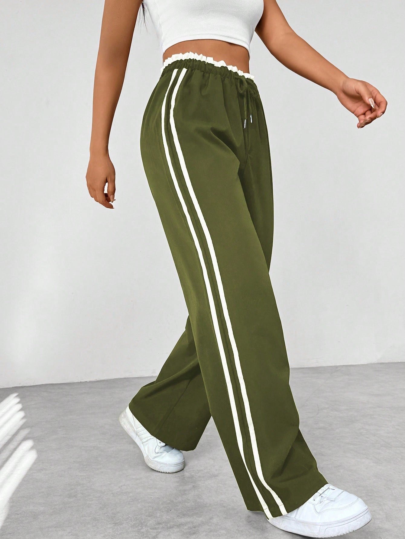 Joggers met wijde pijpen - Gestreept - Koord - Sweatbroek met wijde pijpen - Dames trainingsbroek-Boutique Moda