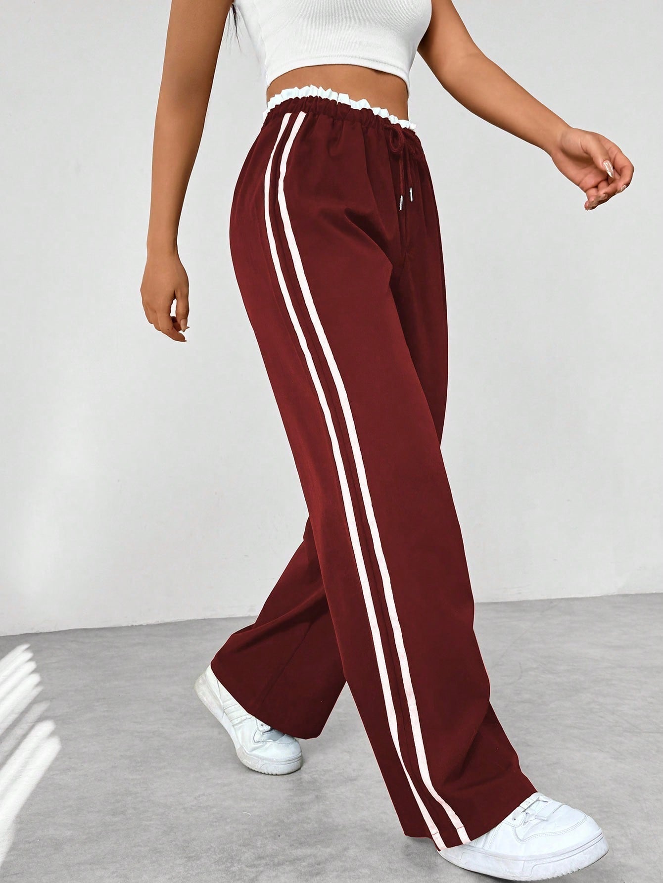 Joggers met wijde pijpen - Gestreept - Koord - Sweatbroek met wijde pijpen - Dames trainingsbroek-Boutique Moda