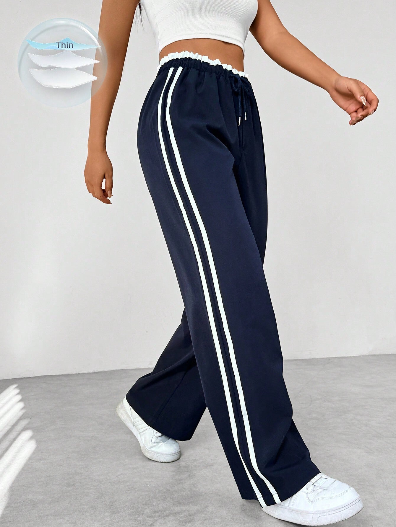 Joggers met wijde pijpen - Gestreept - Koord - Sweatbroek met wijde pijpen - Dames trainingsbroek-Boutique Moda