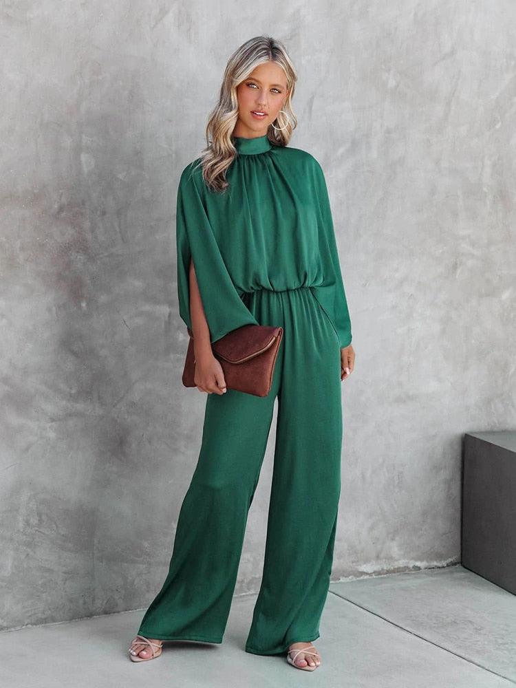 Jumpsuit - Wijde pijpen - Groen - Elegante jumpsuit - Dameskleding-Boutique Moda