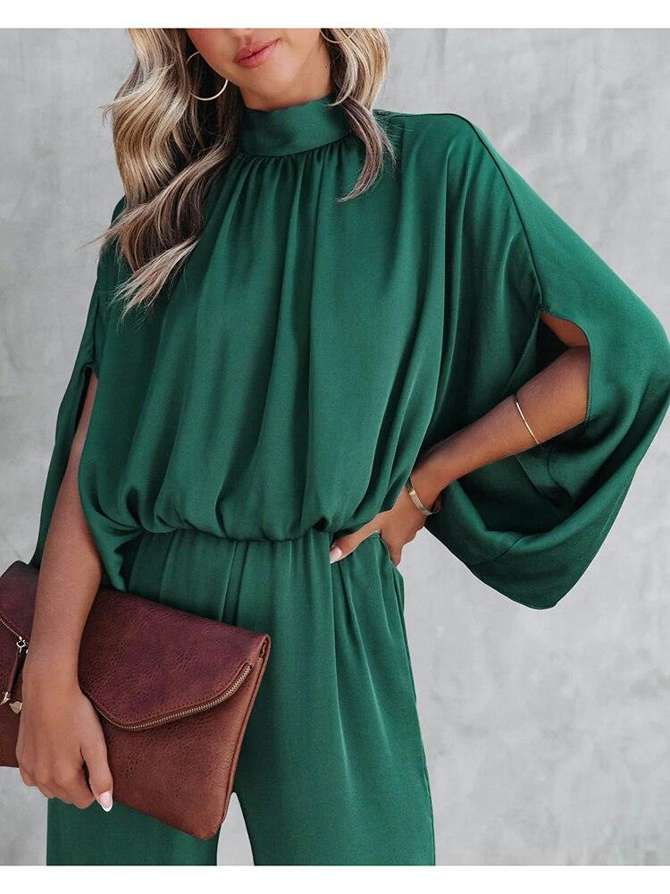 Jumpsuit - Wijde pijpen - Groen - Elegante jumpsuit - Dameskleding-Boutique Moda