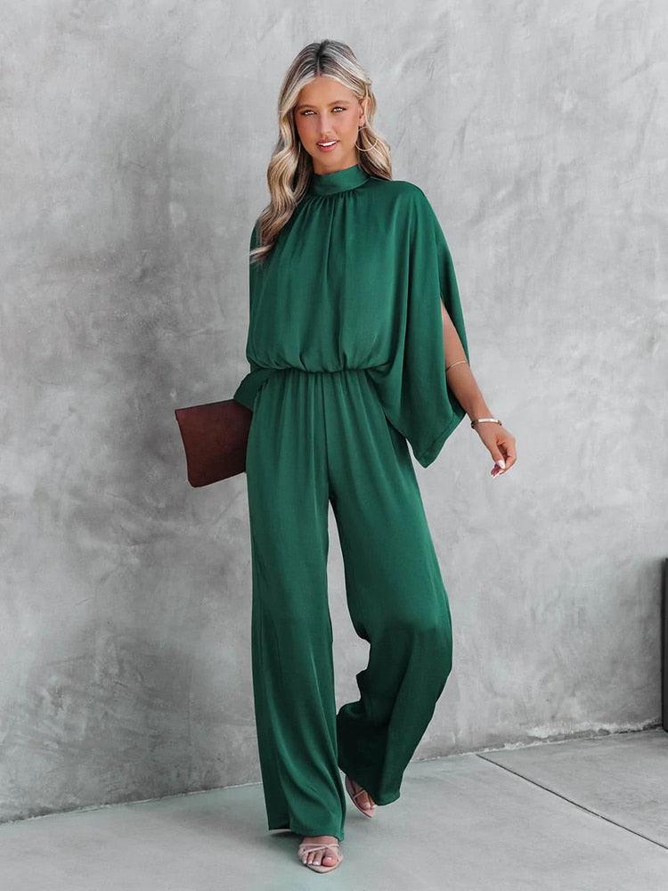 Jumpsuit - Wijde pijpen - Groen - Elegante jumpsuit - Dameskleding-Boutique Moda