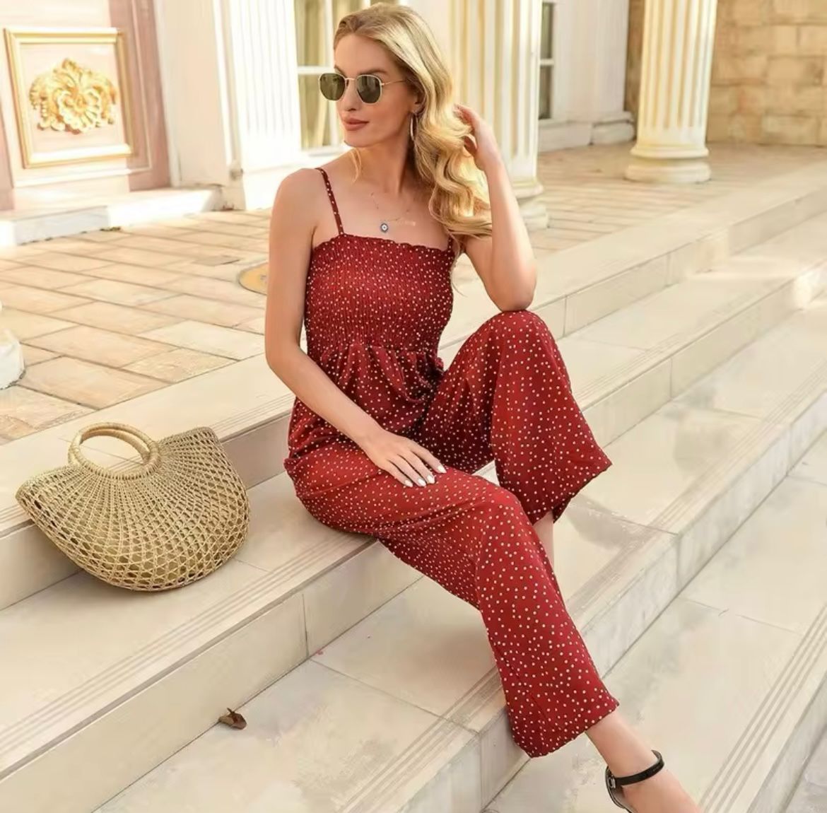 Jumpsuit met stippen – Jumpsuit met wijde broek voor dames voor de zomer-Boutique Moda