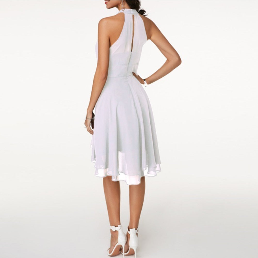 Jurk met halternek - Elegante, knielange chiffonjurk-Boutique Moda