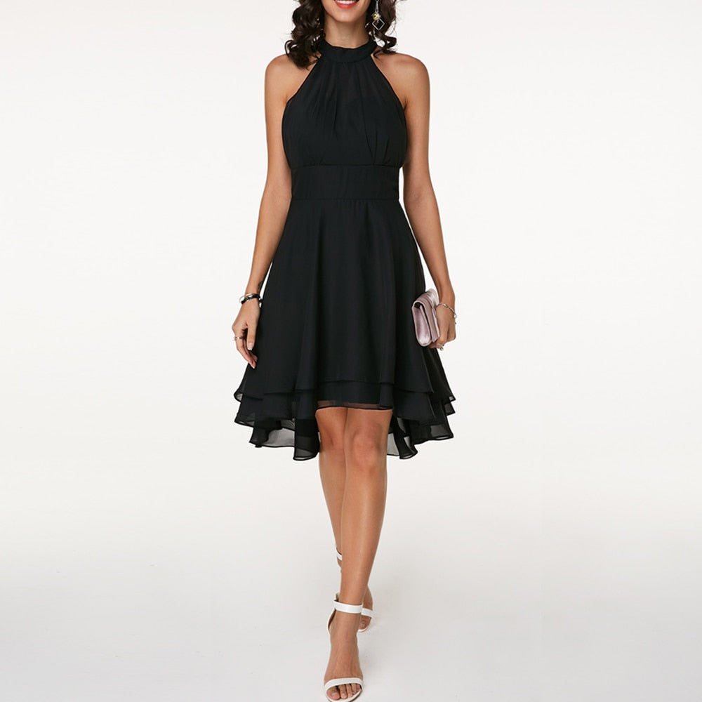 Jurk met halternek - Elegante, knielange chiffonjurk-Boutique Moda