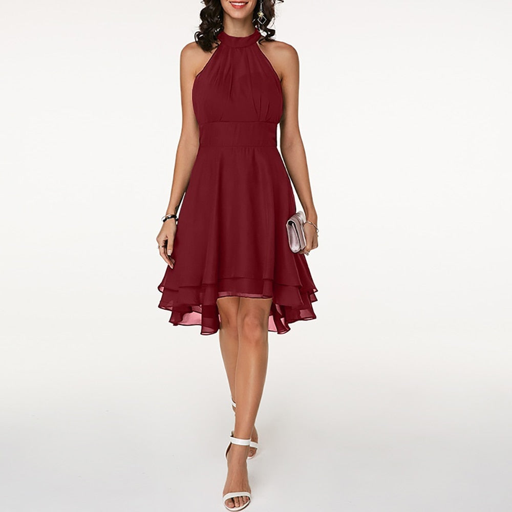Jurk met halternek - Elegante, knielange chiffonjurk-Boutique Moda