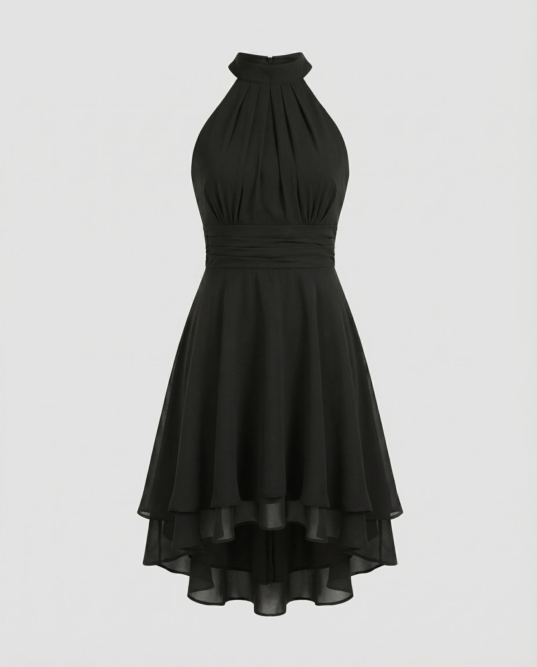 Jurk met halternek - Elegante, knielange chiffonjurk-Boutique Moda