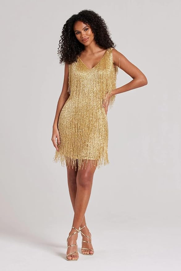 Jurk met pailletten | Mouwloos | V-hals | Jurk met kwastjes | Feestjurk-Boutique Moda