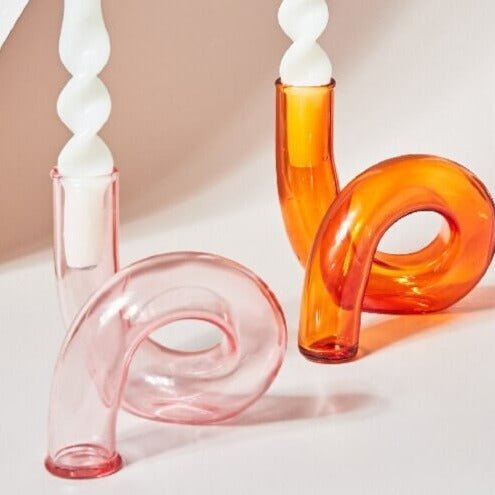Kaarsenhouder Glas | Gedraaid Gekleurd | Voor Dinerkaarsen-Boutique Moda