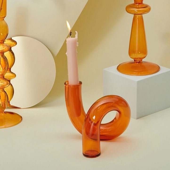 Kaarsenhouder Glas | Gedraaid Gekleurd | Voor Dinerkaarsen-Boutique Moda