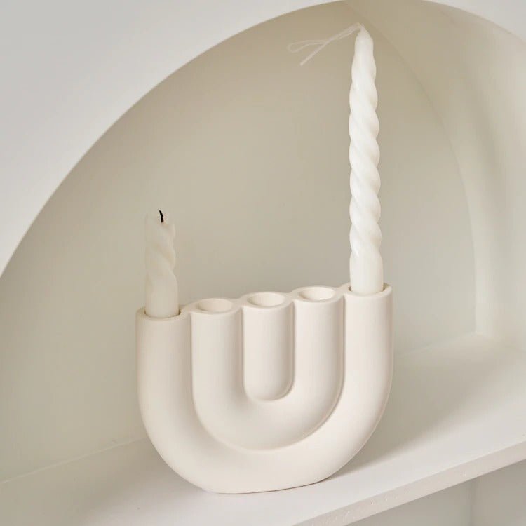 Kandelaar | Keramiek Wit | Dinerkaarsen Scandinavisch Design-Boutique Moda