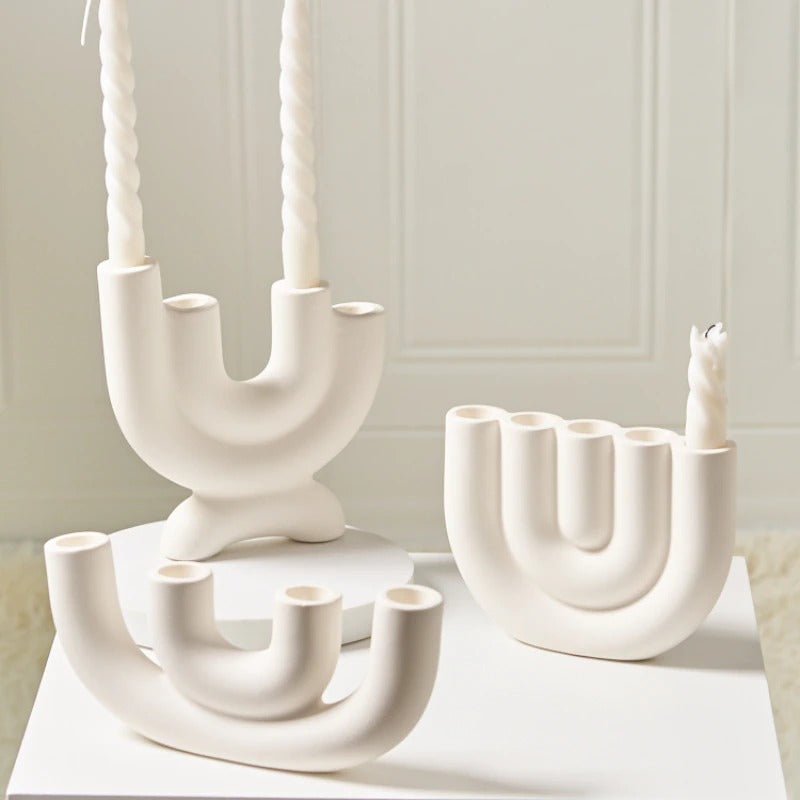 Kandelaar | Keramiek Wit | Dinerkaarsen Scandinavisch Design-Boutique Moda