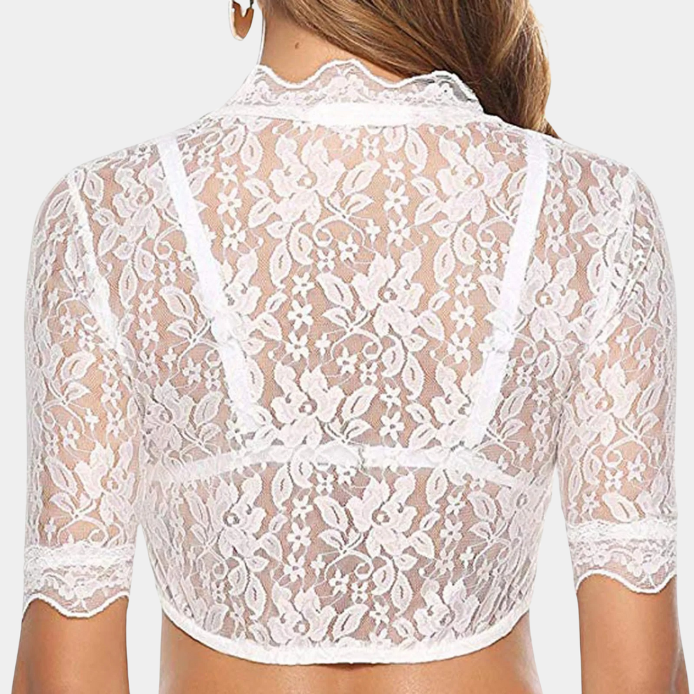 Kanten Crop Top | V-hals | Korte mouwen | Kanten blouse | Dameskleding-Boutique Moda