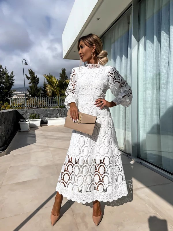 Kanten jurk | Lange mouw | Hoge hals | Cocktailjurk-Boutique Moda