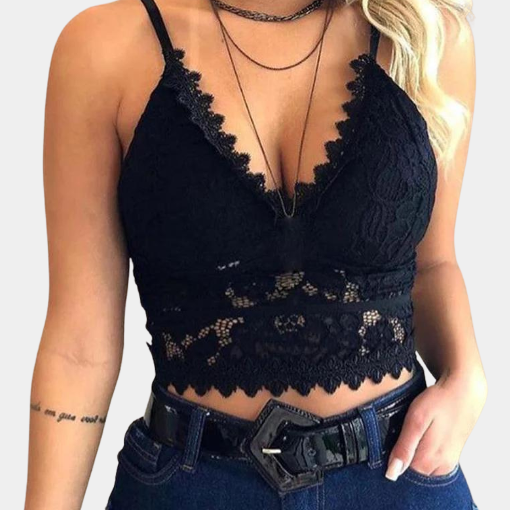 Kanten top - Dames crop top met spaghettibandjes en V-hals voor de zomer-Boutique Moda