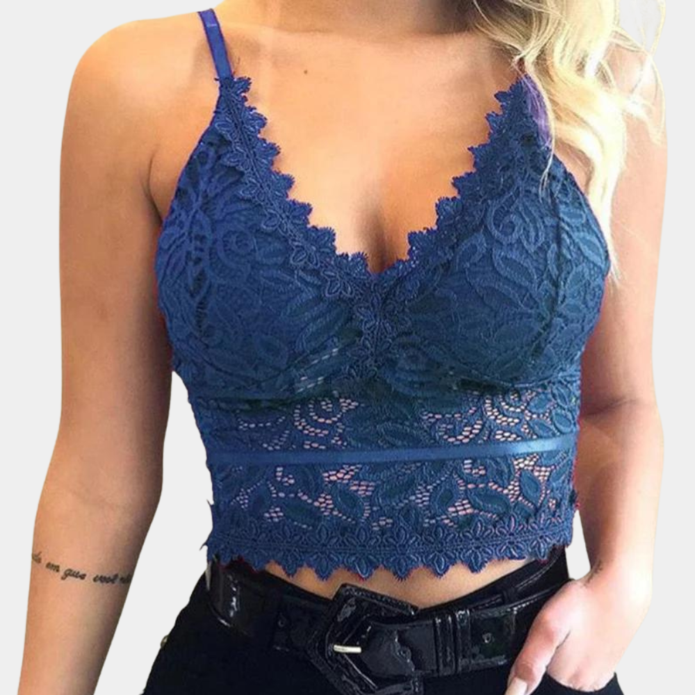 Kanten top - Dames crop top met spaghettibandjes en V-hals voor de zomer-Boutique Moda