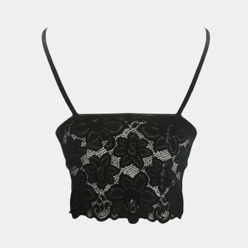 Kanten top - Dames crop top met spaghettibandjes en V-hals voor de zomer-Boutique Moda