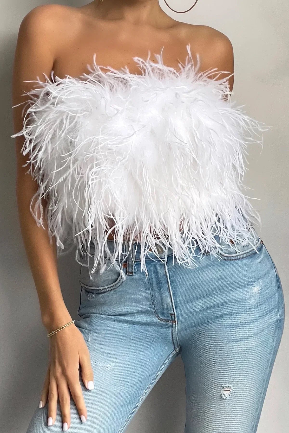 Katrine Feather Top | Stijlvolle veren crop top is een toptrend dit jaar-Boutique Moda