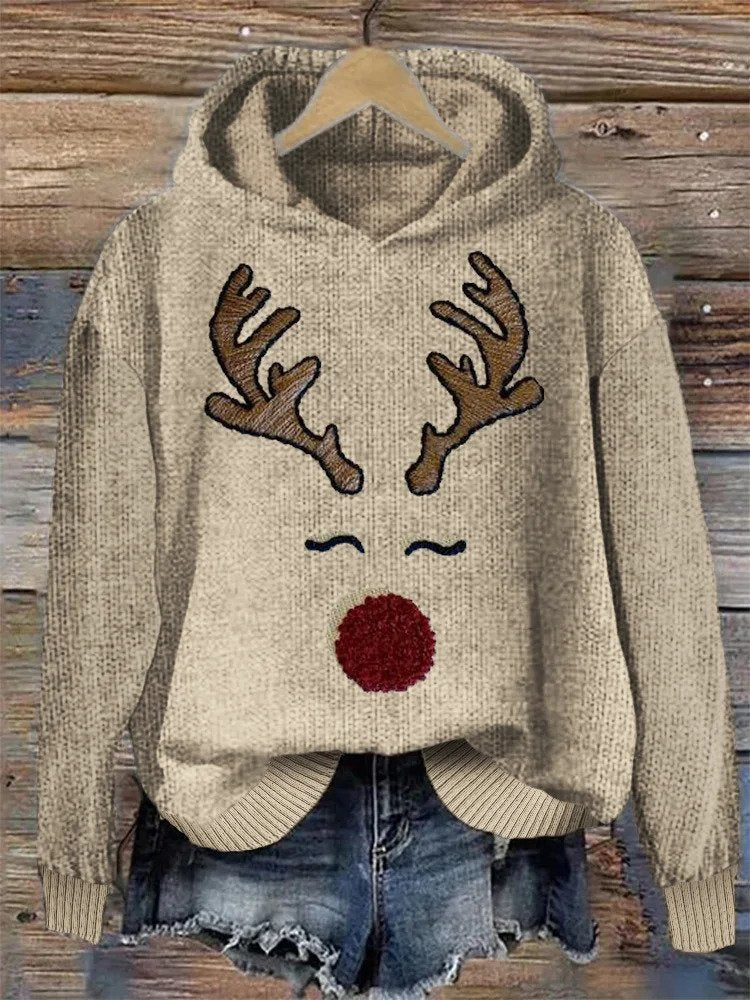 Kerst Hoodie - Rendier - Losjes - Gebreide Hoodie - Kersttrui-Boutique Moda