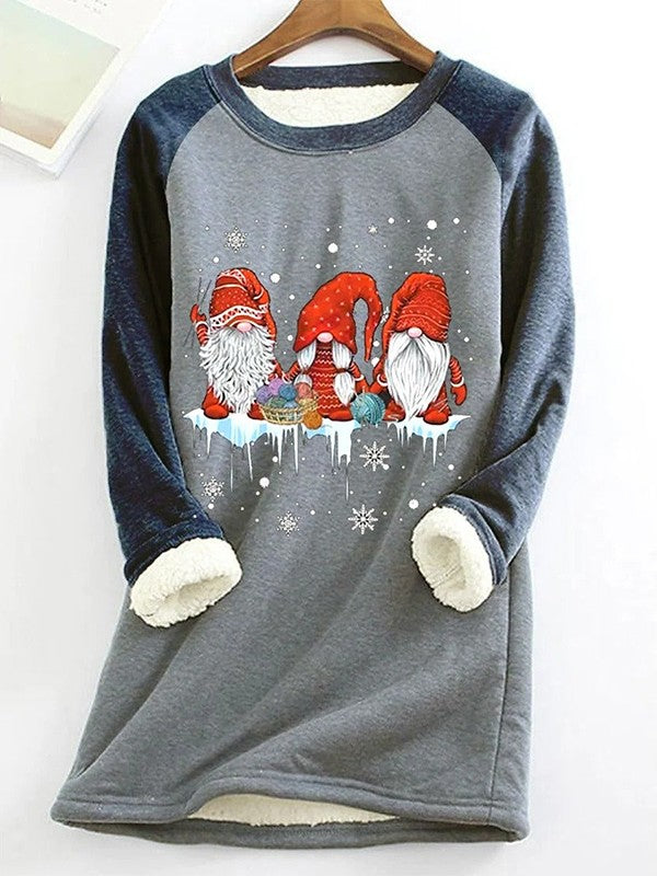 Kerst Sweatshirt - Lange Fleece Gevoerde Kerstman Trui Voor Dames-Boutique Moda