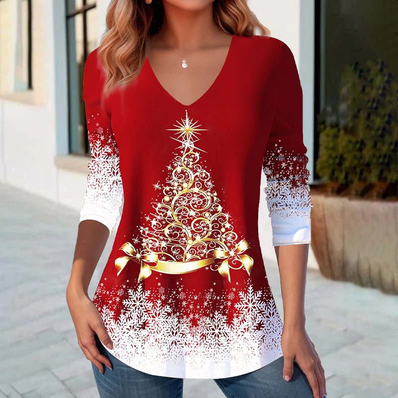 Kerst Trui | Lange Mouwen | V-Hals | Blouse | Kerst Truien voor Dames-Boutique Moda