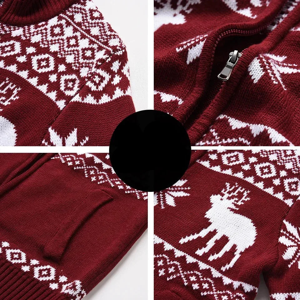 Kerst Vest | Zip-Up | Staande Kraag | Gebreid Vest | Heren Kerst Shirts-Boutique Moda
