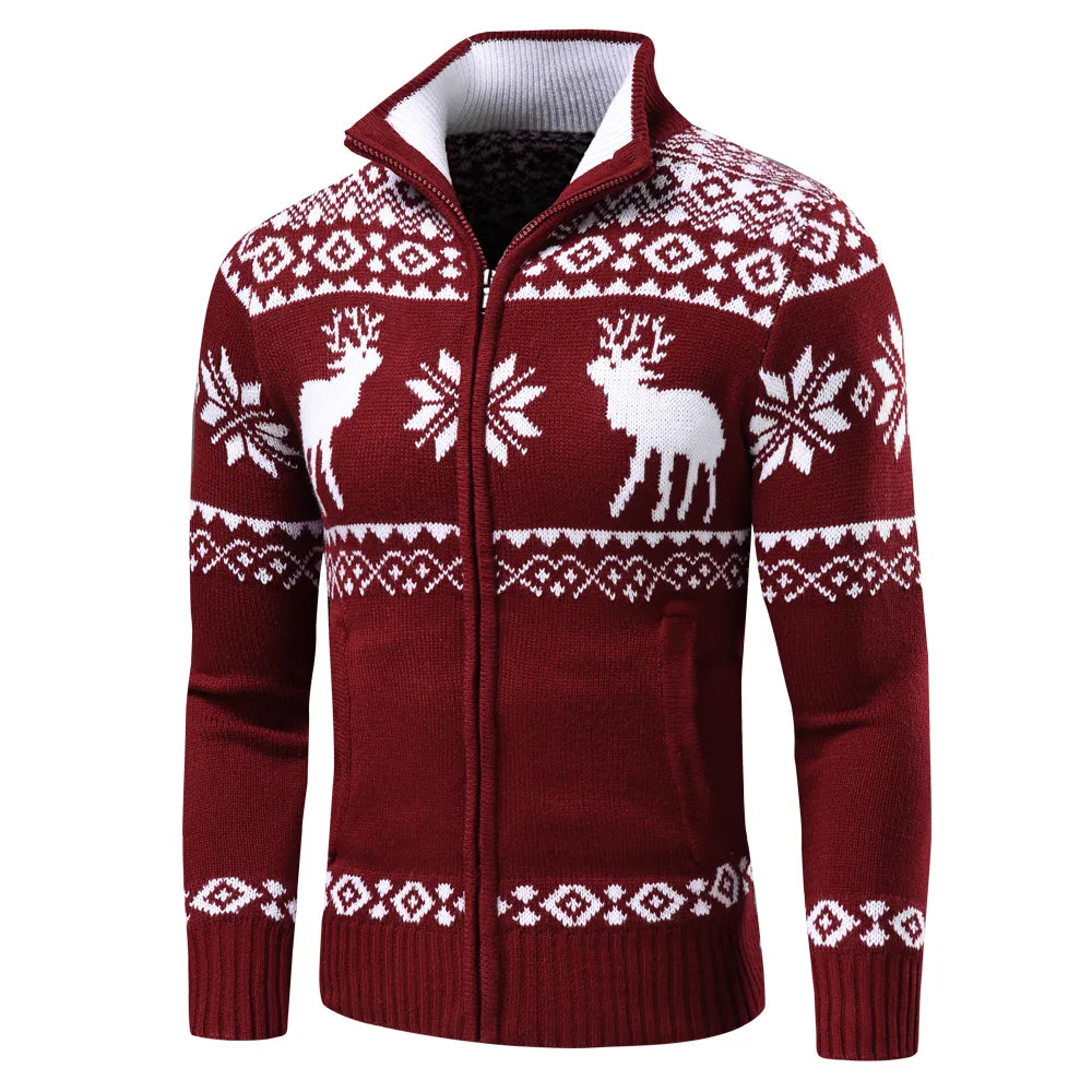 Kerst Vest | Zip-Up | Staande Kraag | Gebreid Vest | Heren Kerst Shirts-Boutique Moda