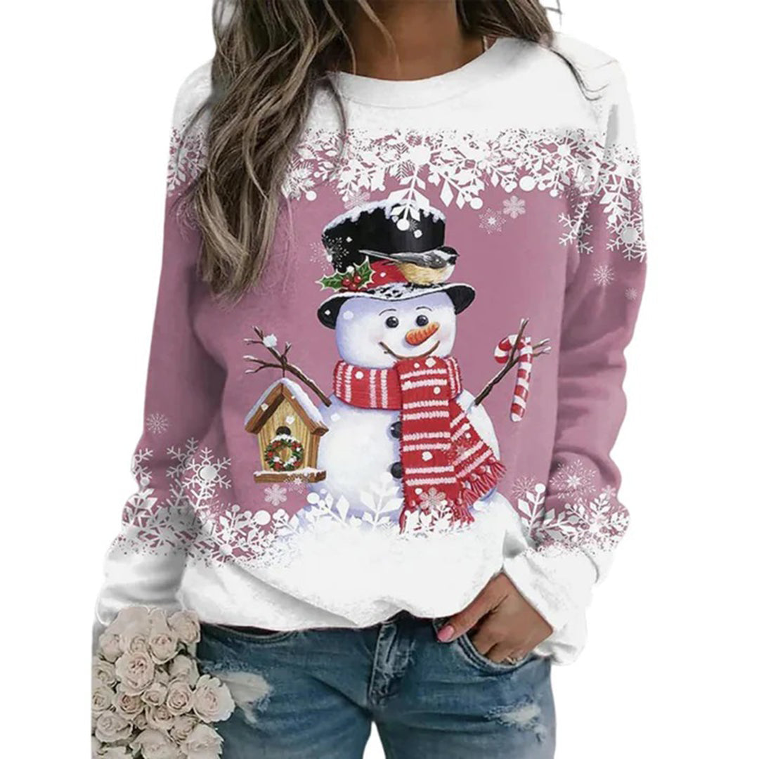 Kersttrui - Dames Sweatshirt met lange mouwen en losse kersttrui-Boutique Moda