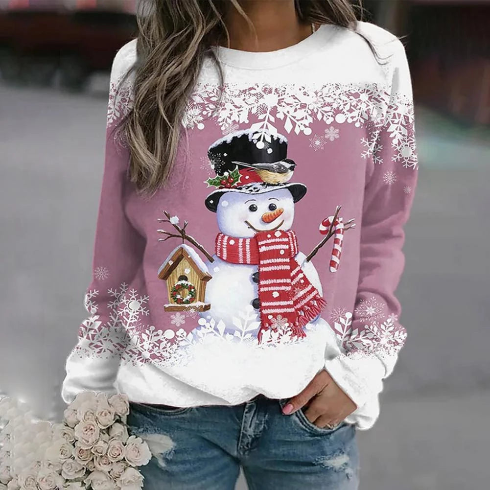 Kersttrui - Dames Sweatshirt met lange mouwen en losse kersttrui-Boutique Moda