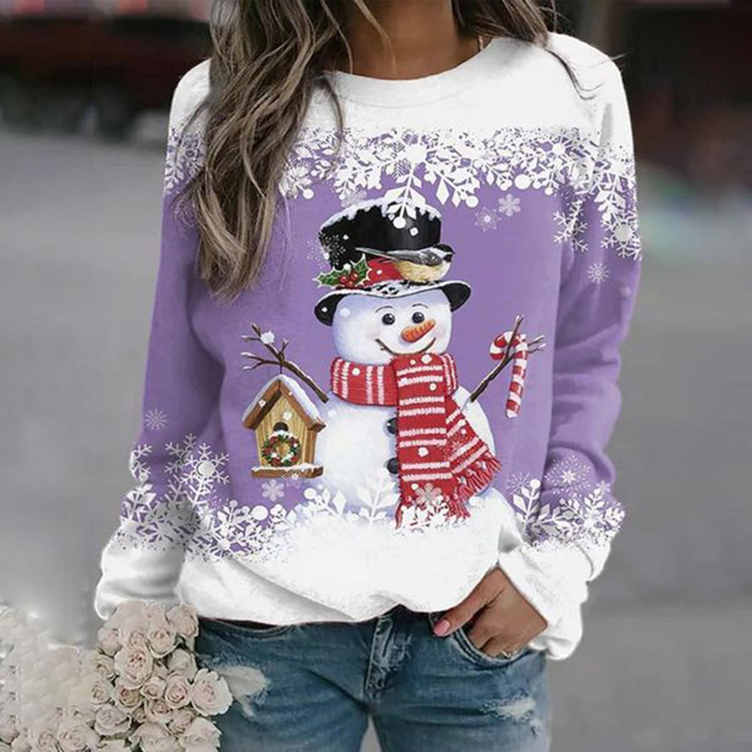 Kersttrui - Dames Sweatshirt met lange mouwen en losse kersttrui-Boutique Moda
