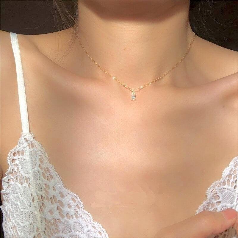 Ketting Dames | Verguld Goudkleurig | Fijn Met Steentje-Boutique Moda
