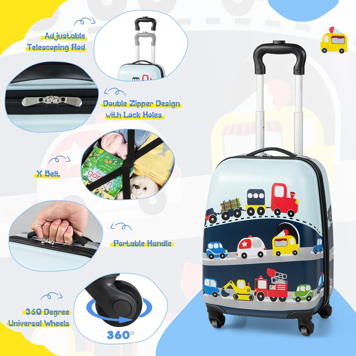 Kinderkoffer met Rugzak | Harde Schaal | 360 Graden Wielen-Boutique Moda