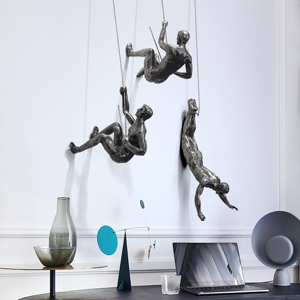 Klimmende Man Wandkunst | Hangend | Metaal | Wanddecoratie voor Woonkamer | Wanddecoratie-Boutique Moda