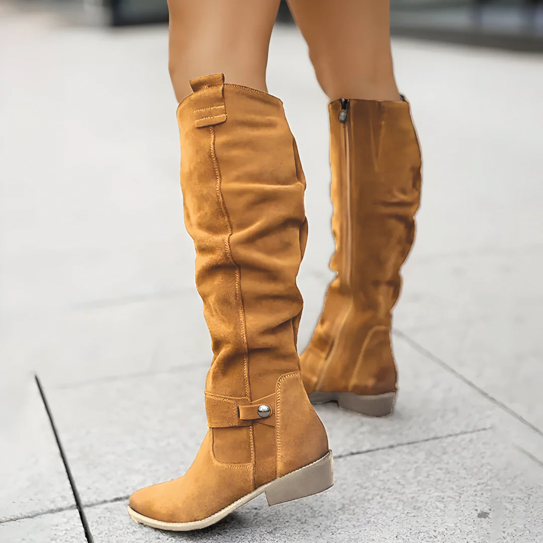 Kniehoge laarzen | Suède | Lage hak | Dameslaarzen-Boutique Moda