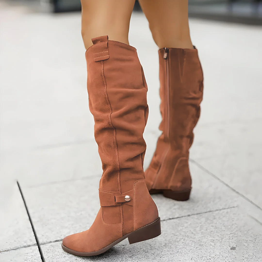 Kniehoge laarzen | Suède | Lage hak | Dameslaarzen-Boutique Moda