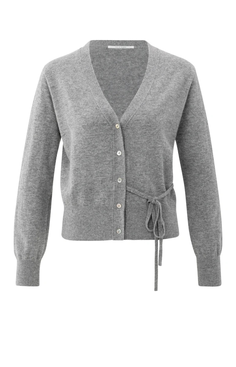 Knoopje-up vest | Stropdas taille | Grijs | Gebreid vest | Damesbreigoed-Boutique Moda