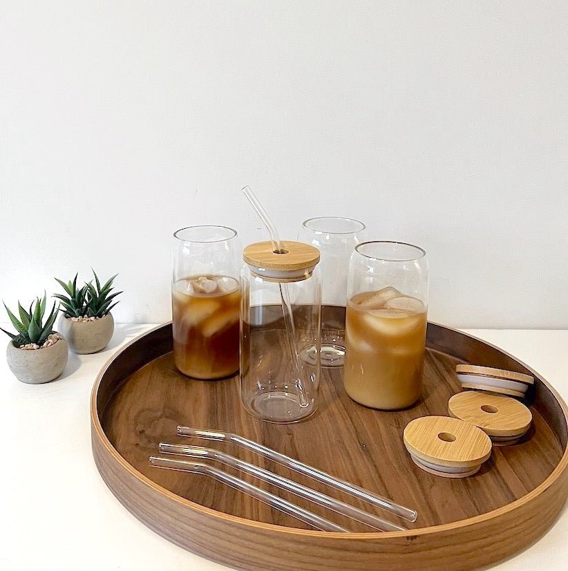 Koffieglazen Set | Bamboe Deksel Glazen Rietje | 4 Stuks-Boutique Moda