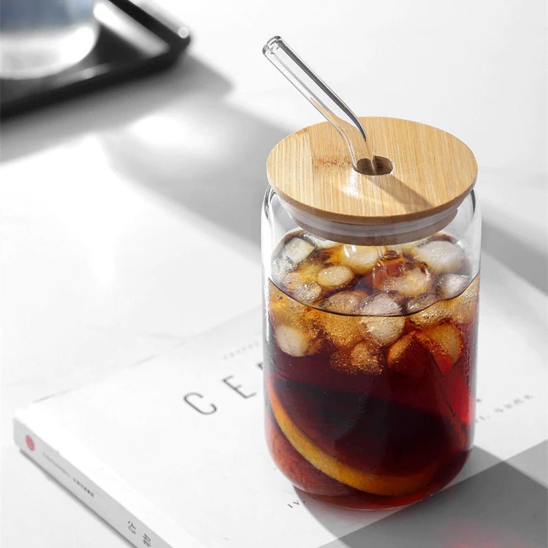 Koffieglazen Set | Bamboe Deksel Glazen Rietje | 4 Stuks-Boutique Moda
