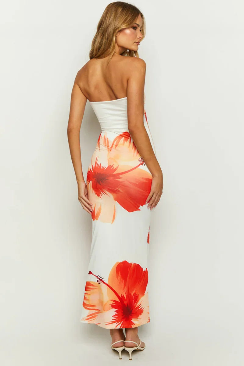 Kokerjurk - Strapless - Bloemen - Maxi Dress - Bodycon Dress-Boutique Moda