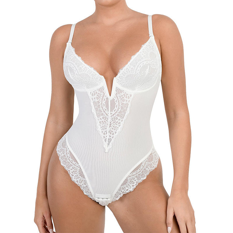 Korset Bodysuit - Verstelbare Bandjes - V-Hals - Kanten Bodysuit - Shapewear-Boutique Moda
