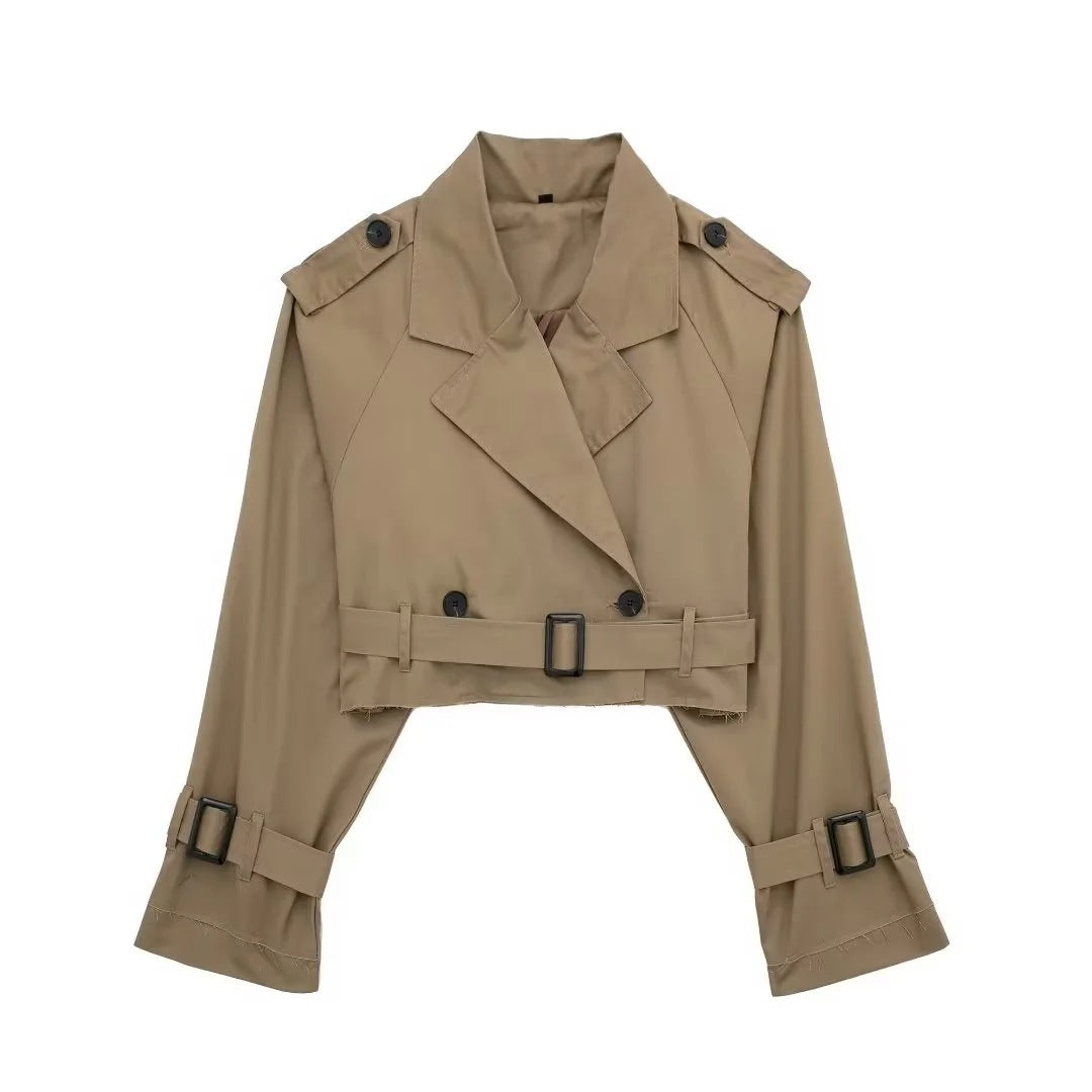 Kort Trenchjasje - Riem - Dubbel geknoopt - Korte trenchcoat - Damesjasje-Boutique Moda