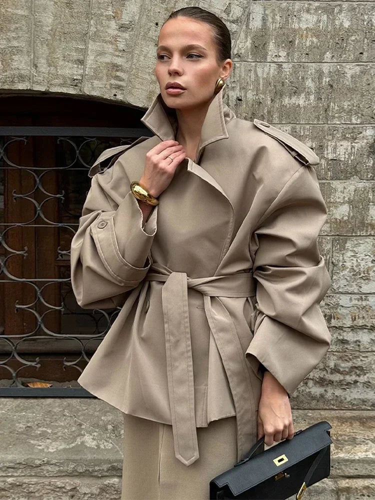 Korte Trenchcoat | Dubbelrijig | Riem | Oversized trenchcoat | Dames trenchcoat-Boutique Moda
