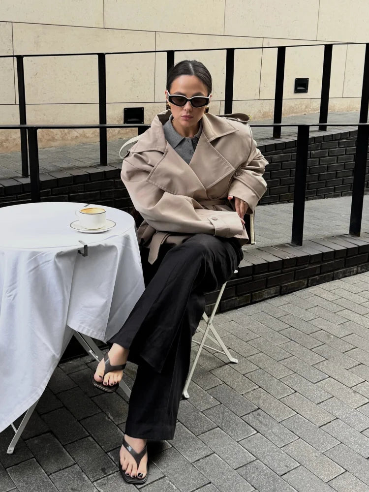 Korte Trenchcoat | Dubbelrijig | Riem | Oversized trenchcoat | Dames trenchcoat-Boutique Moda
