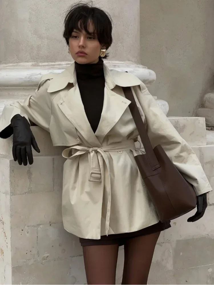 Korte Trenchcoat | Dubbelrijig | Riem | Oversized trenchcoat | Dames trenchcoat-Boutique Moda