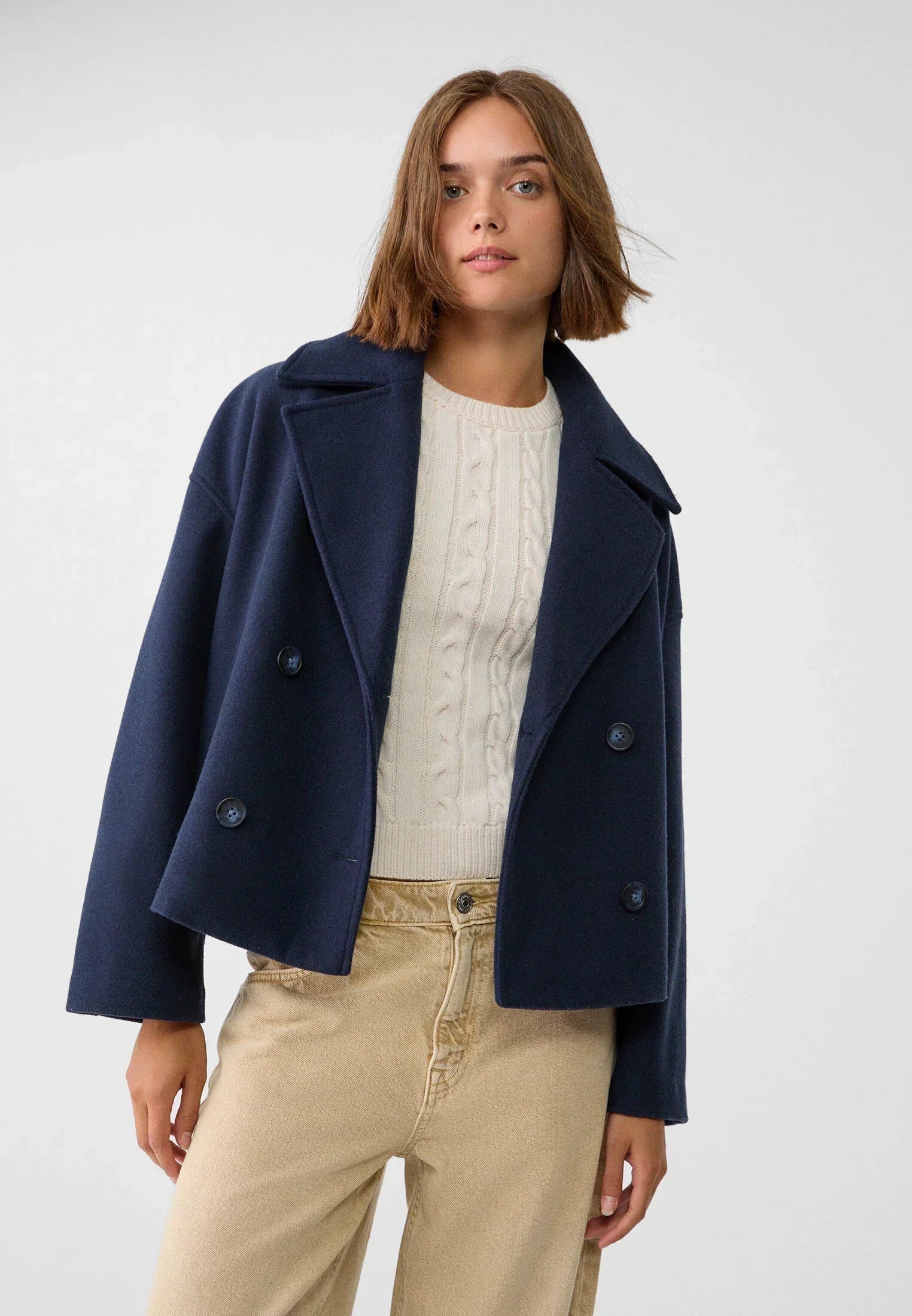 Korte trenchcoat - Dames loose fit korte trenchcoat met twee rijen knopen-Boutique Moda